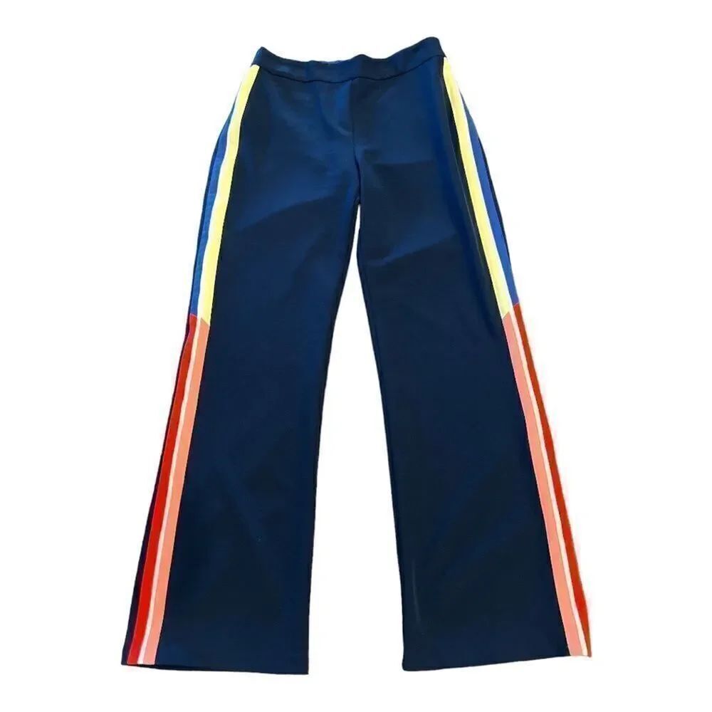 ECRU Women's Colorblock Side Stripe Wide Leg High Rise Pants Blue Size Small